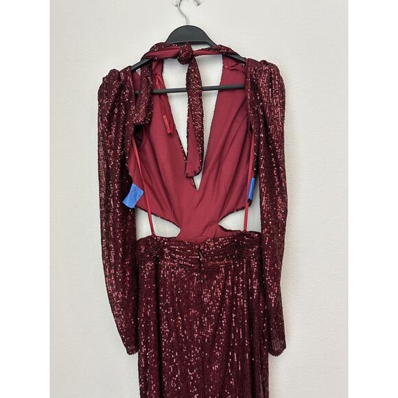 Ieena For Mac Duggal Wine Long Sleeves Sequin Evening Dress 26739 Size 2 - Picture 8 of 15